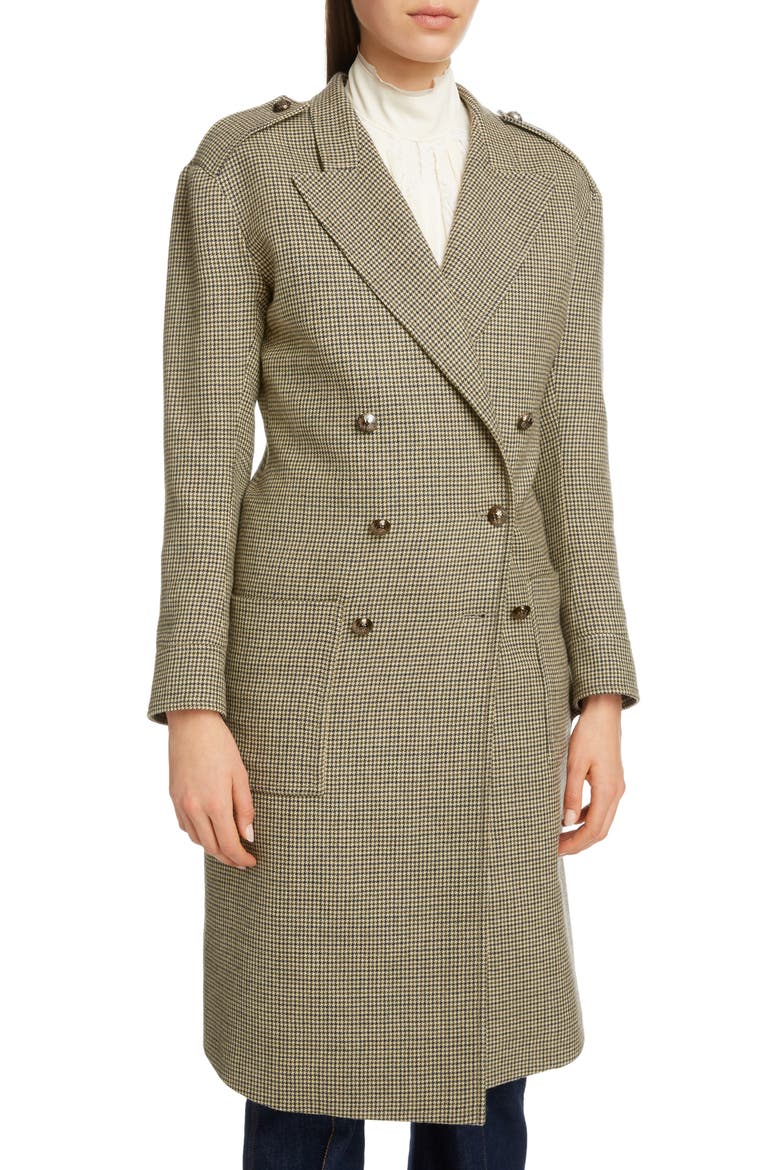 Double Breasted Houndstooth Wool Coat, Alternate, color, BEIGE - GREEN