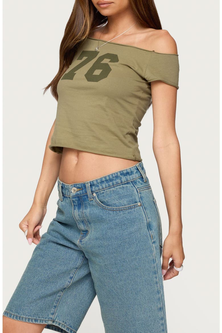 76 Off the Shoulder Stretch Cotton Crop Top, Alternate, color, OLIVE