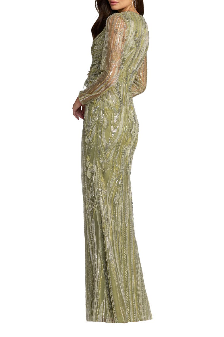 Hand Embellished V-Neck Column Gown, Alternate, color, Pistachio