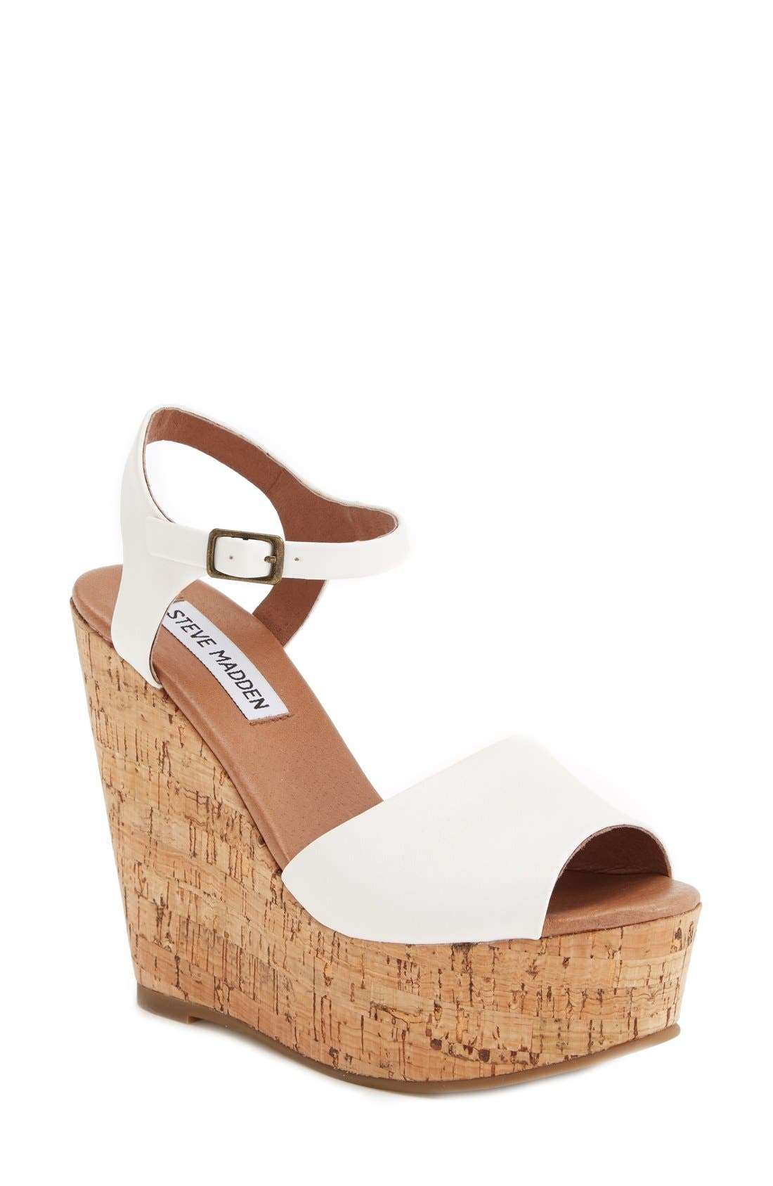 'Korkey' Ankle Strap Wedge Platform Sandal, Main, color, WHITE