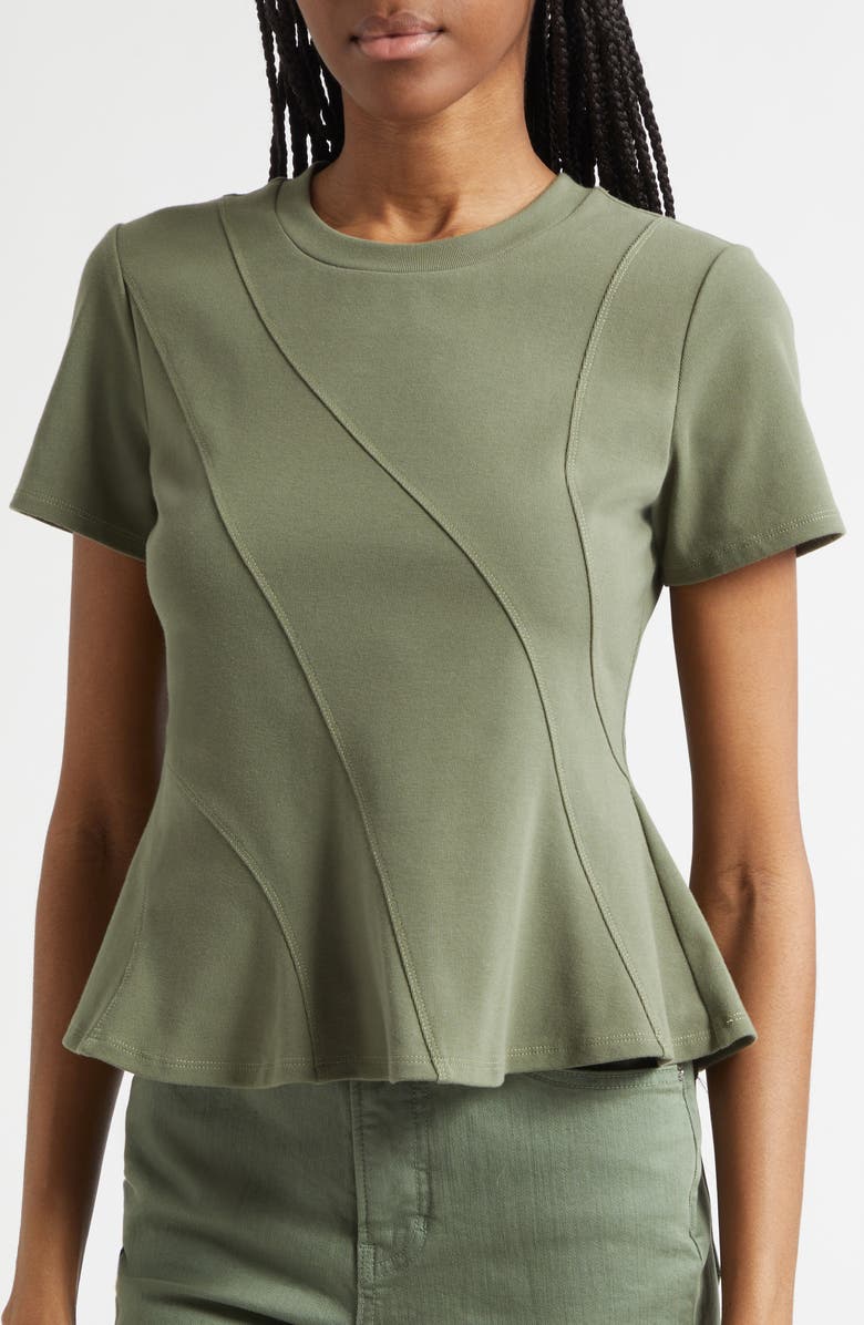 Veronica Beard Syverin Stretch Cotton Peplum T-Shirt, Alternate, color, Stone Army