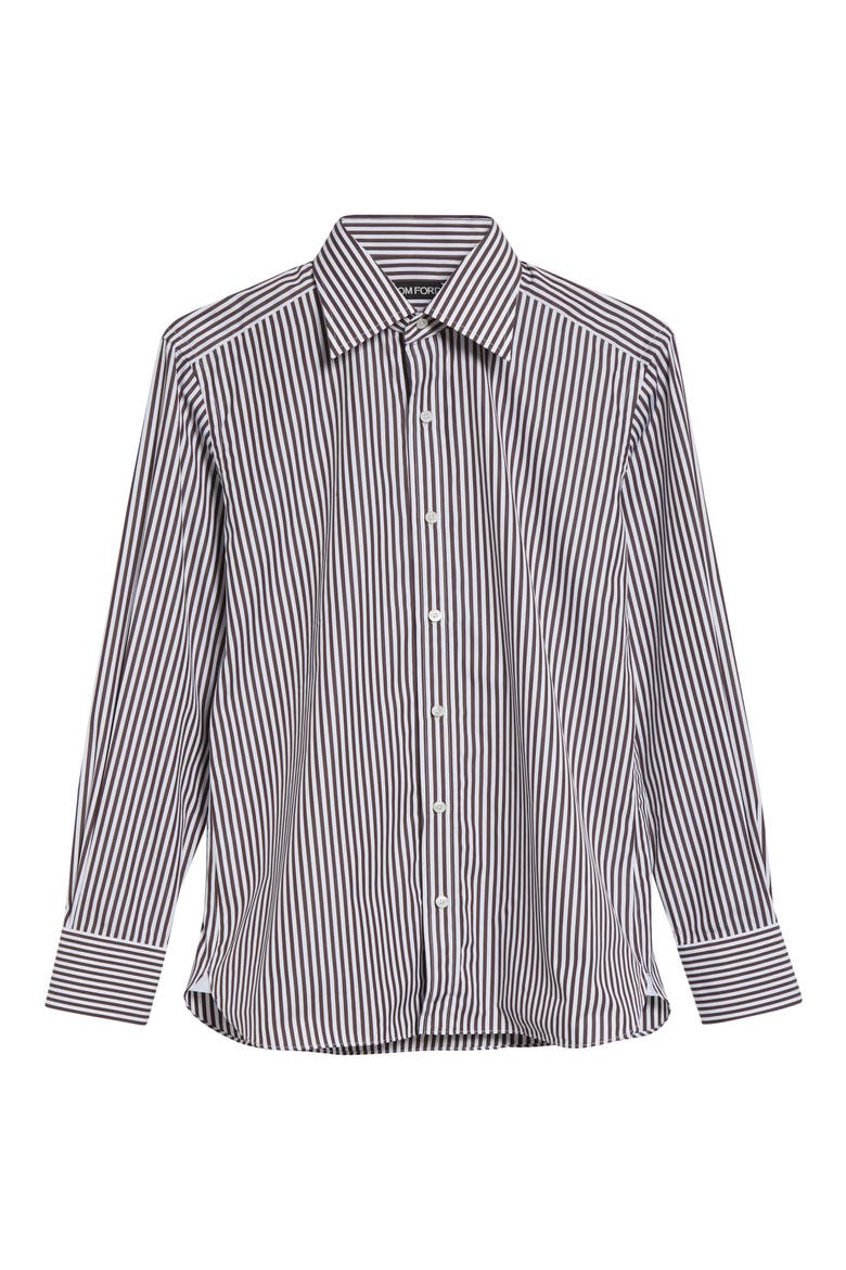 Slim Fit Ladder Stripe Button-Up Shirt, Alternate, color, WHITE/ BROWN