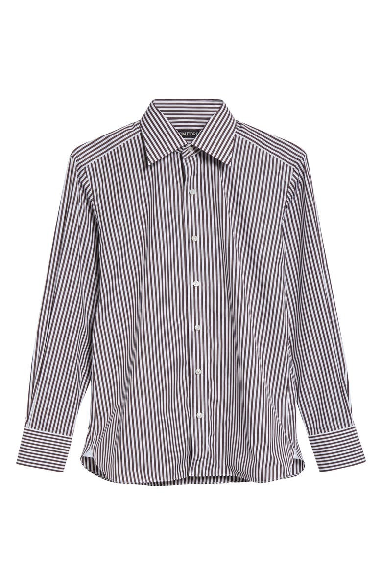 TOM FORD Slim Fit Ladder Stripe Button-Up Shirt, Alternate, color, White/ Brown
