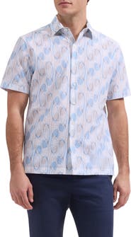 Bugatchi Vero Shaped Fit Geometric Print Short Sleeve Button-Up Shirt