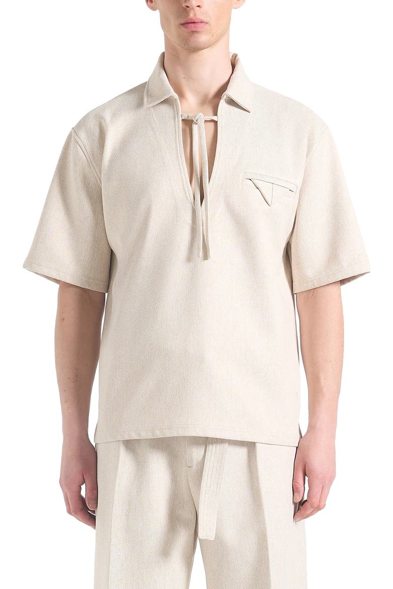 Norbert Open Collar Textured Drawstring Shirt, Main, color, Cream