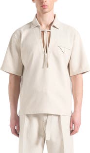 Manière De Voir Norbert Open Collar Textured Drawstring Shirt