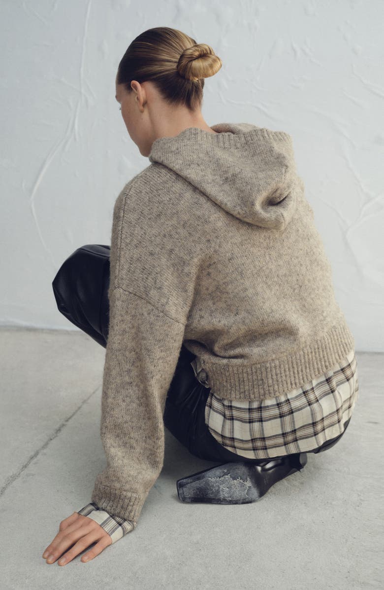 MANGO Teria Hooded Shirt Sweater, Alternate, color, Medium Brown