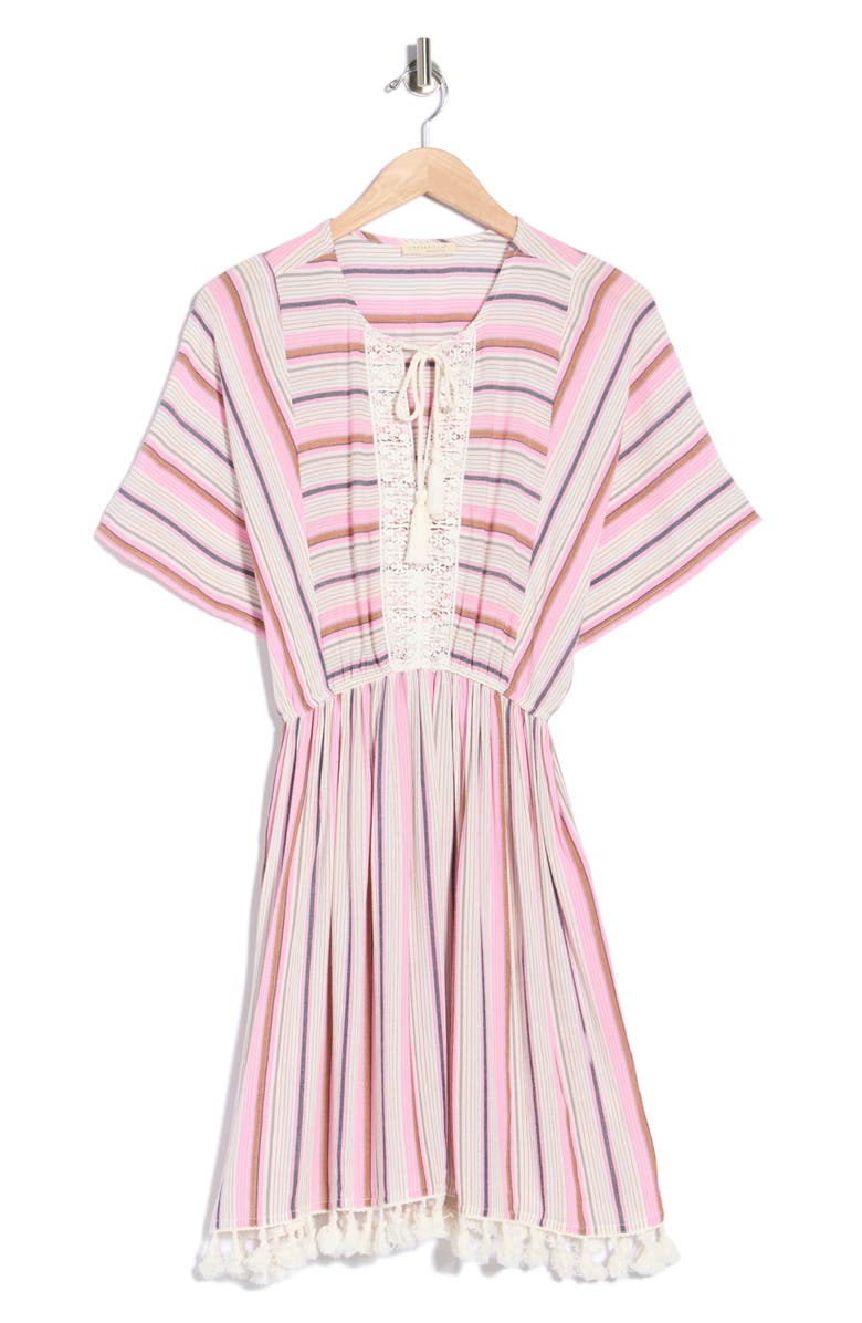 Lovestitch Lace Trim Short Sleeve Dress, Alternate, color, Natural/ Pink