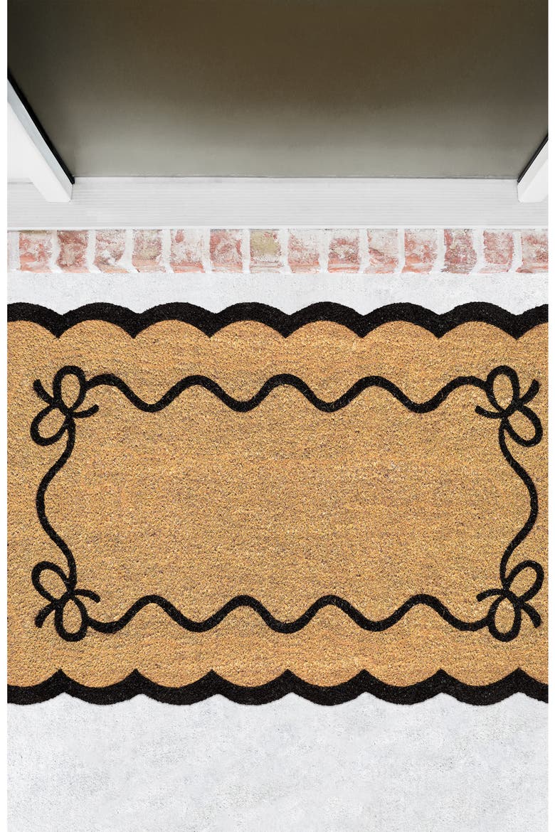 Bow Scalloped Coir Doormat, Alternate, color, BLACK