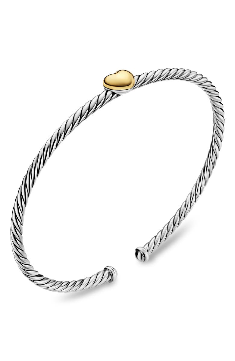 David Yurman 2.6mm Micro Cable Flex<sup>®</sup> Heart Bracelet, Alternate, color, Silver