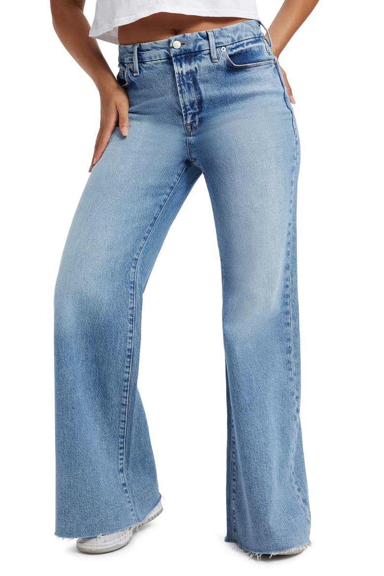 Good Waist Raw Hem Palazzo Jeans, Main, color, INDIGO259