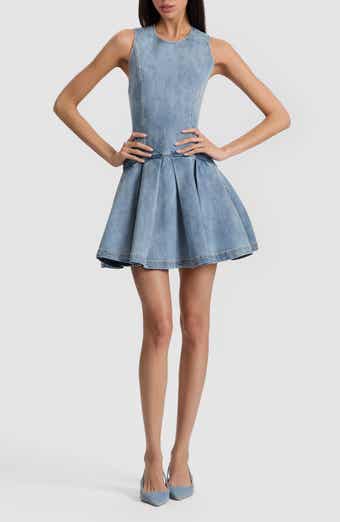 Alice + Olivia Adley Pleated Drop Waist Denim Minidress