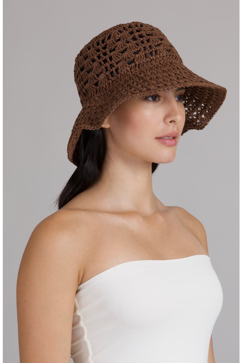 Jonah Crochet Straw Bucket Hat, Alternate, color, CHOCOLATE