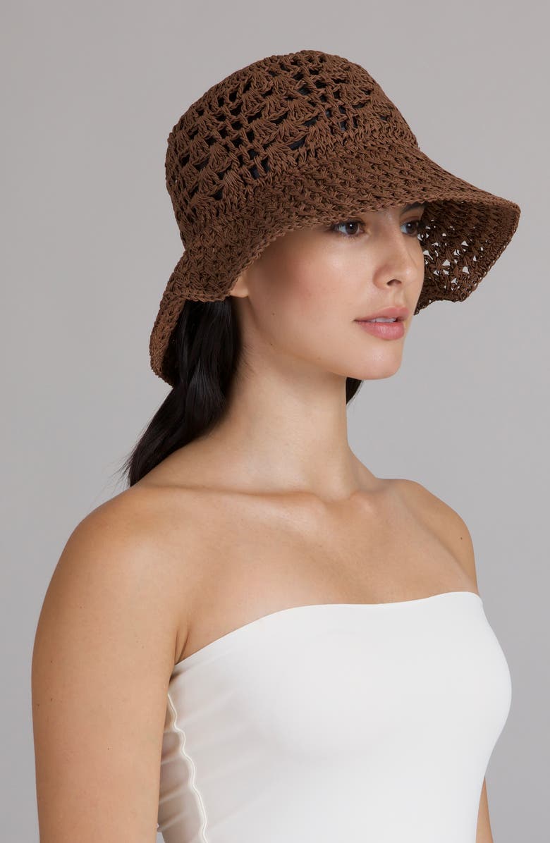 Eugenia Kim Jonah Crochet Straw Bucket Hat, Alternate, color, Chocolate