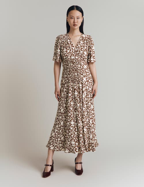 Ghost London Minnie Crepe Printed Shirred Tea Dress In Multi