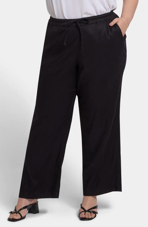 Drawstring Relaxed Fit Linen Blend Pants (Plus)