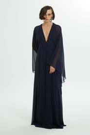 Gizia Bead-Embroidered Ruffle Sleeve Chiffon Dress