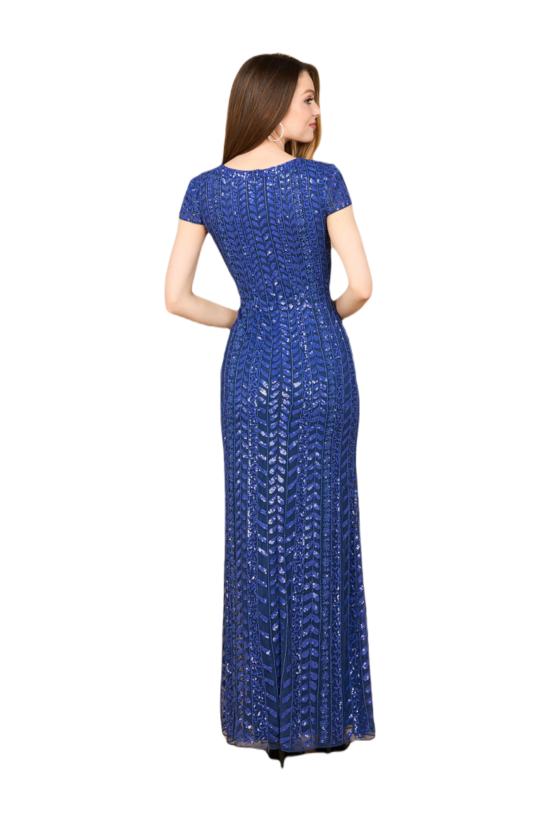 Beaded Gown with Cap Sleeves, Alternate, color, Blue