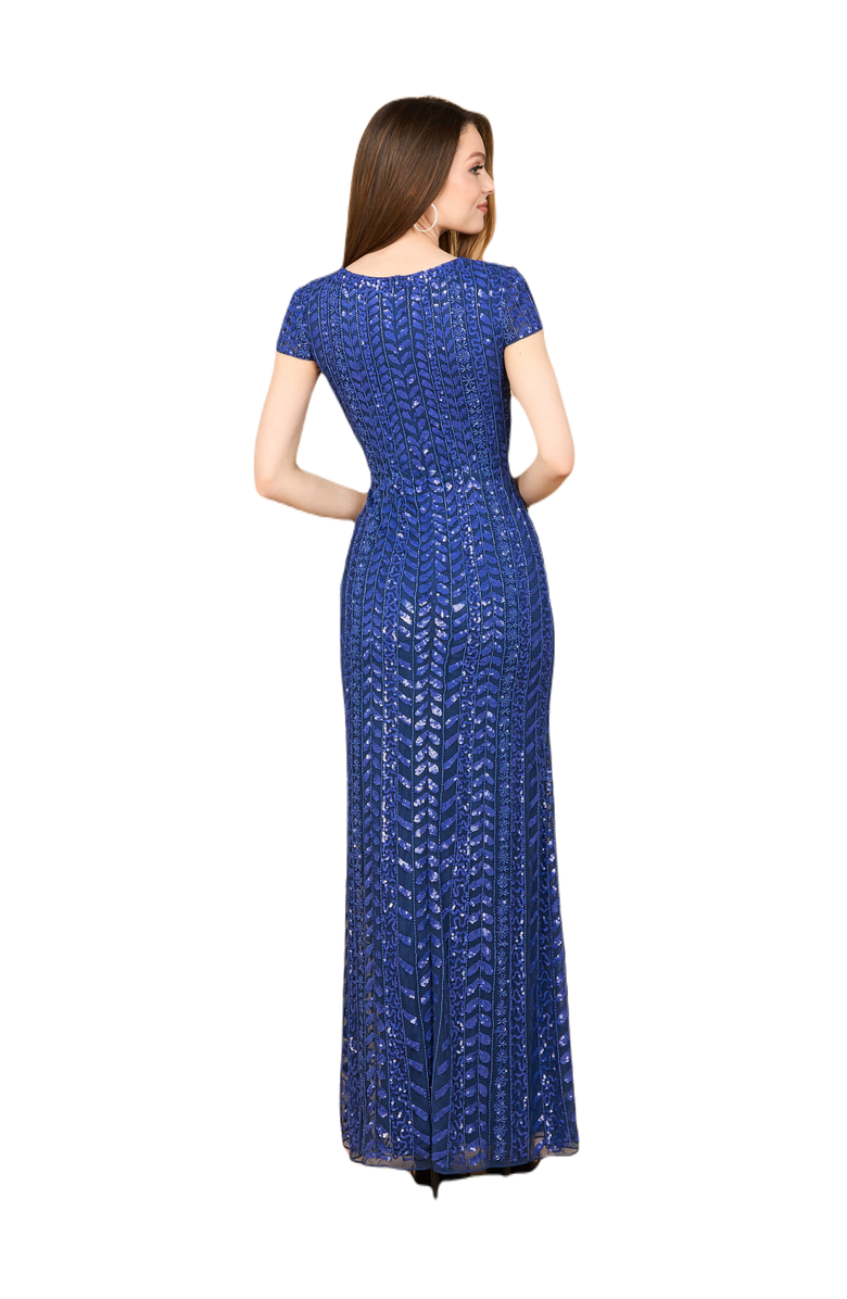 LARA New York Beaded Gown with Cap Sleeves, Alternate, color, Blue