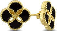 DELMAR Black Agate Quatrefoil Stud Earrings