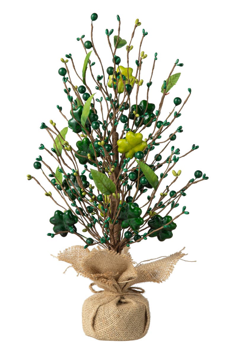Glitzhome 18"H St. Patrick's Shamrock and Berry Table Tree, Alternate, color, Green