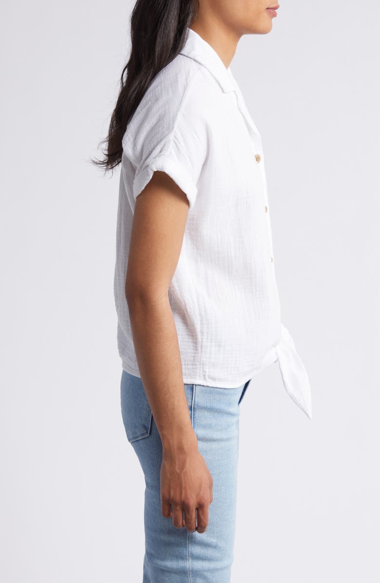 beachlunchlounge Rain Tie Front Short Sleeve Cotton Gauze Button-Up Shirt, Alternate, color,