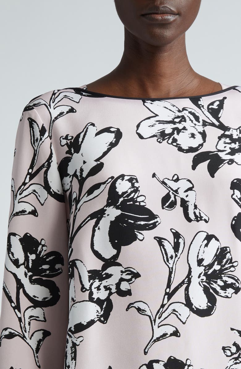 St. John Collection Magnolia Floral Bateau Neck Silk Top, Alternate, color, Pale Pink Multi