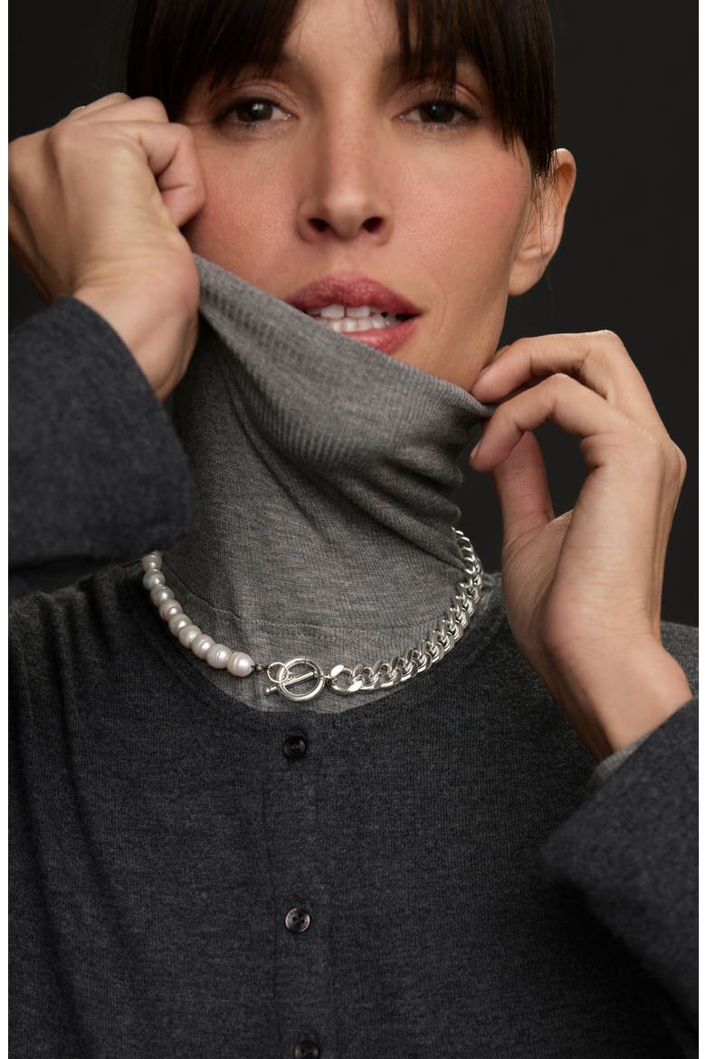 Pearl and Curb Chain Toggle Necklace, Alternate, color, WHITE/ SILVER