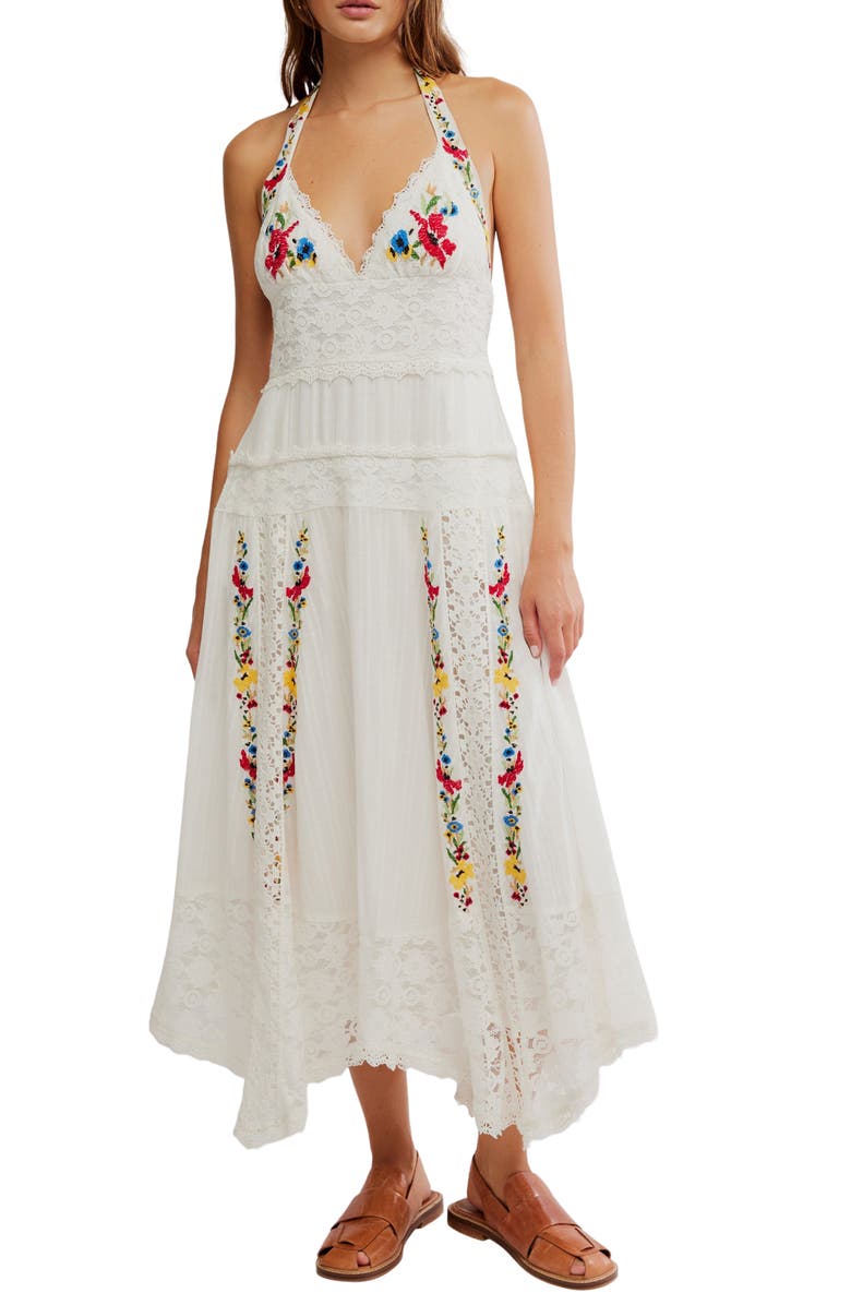 chinese dress ladies Free People FP One Floral Crochet Lace Halter Mini Bodycon Dress main image 0