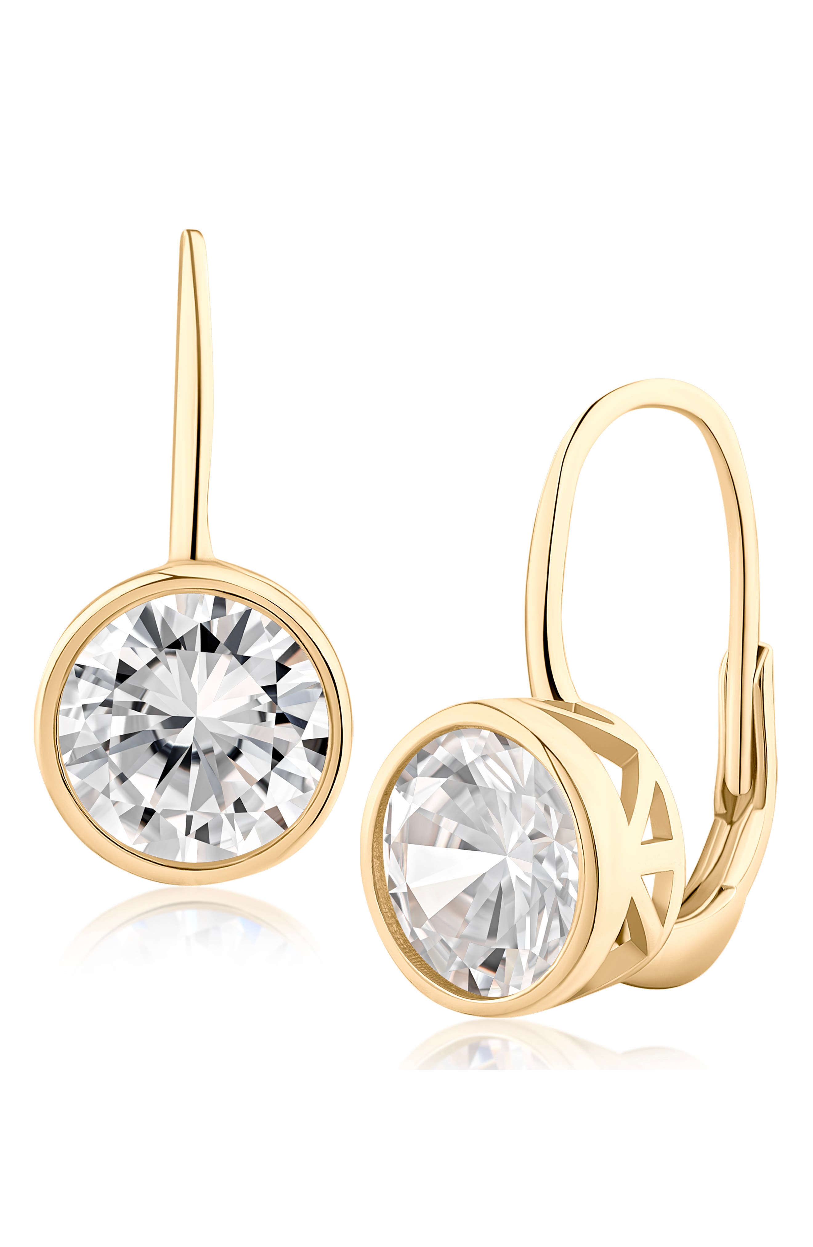 Round Bezel Cubic Zirconia Drop Earrings