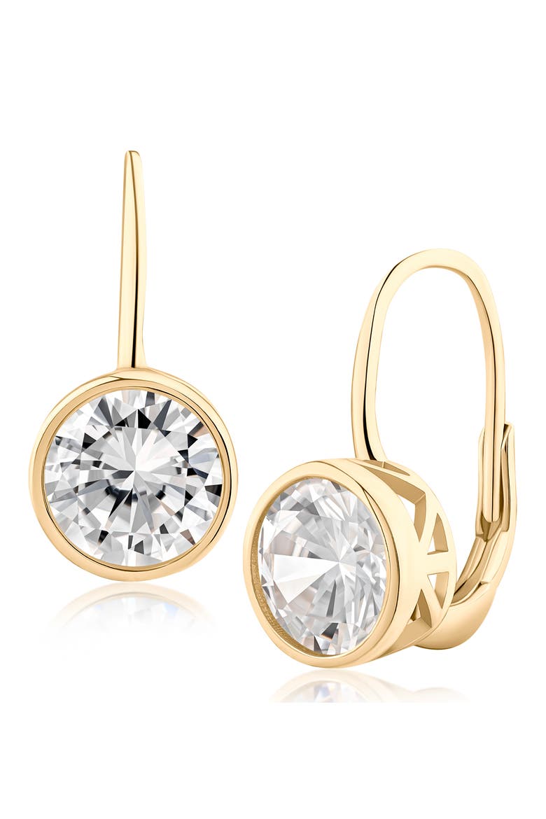Round Bezel Cubic Zirconia Drop Earrings, Main, color, CLEAR GOLD