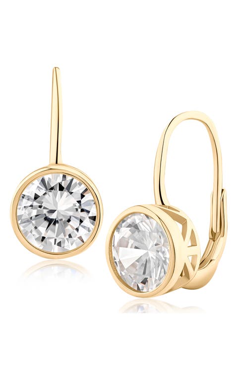 Round Bezel Cubic Zirconia Drop Earrings