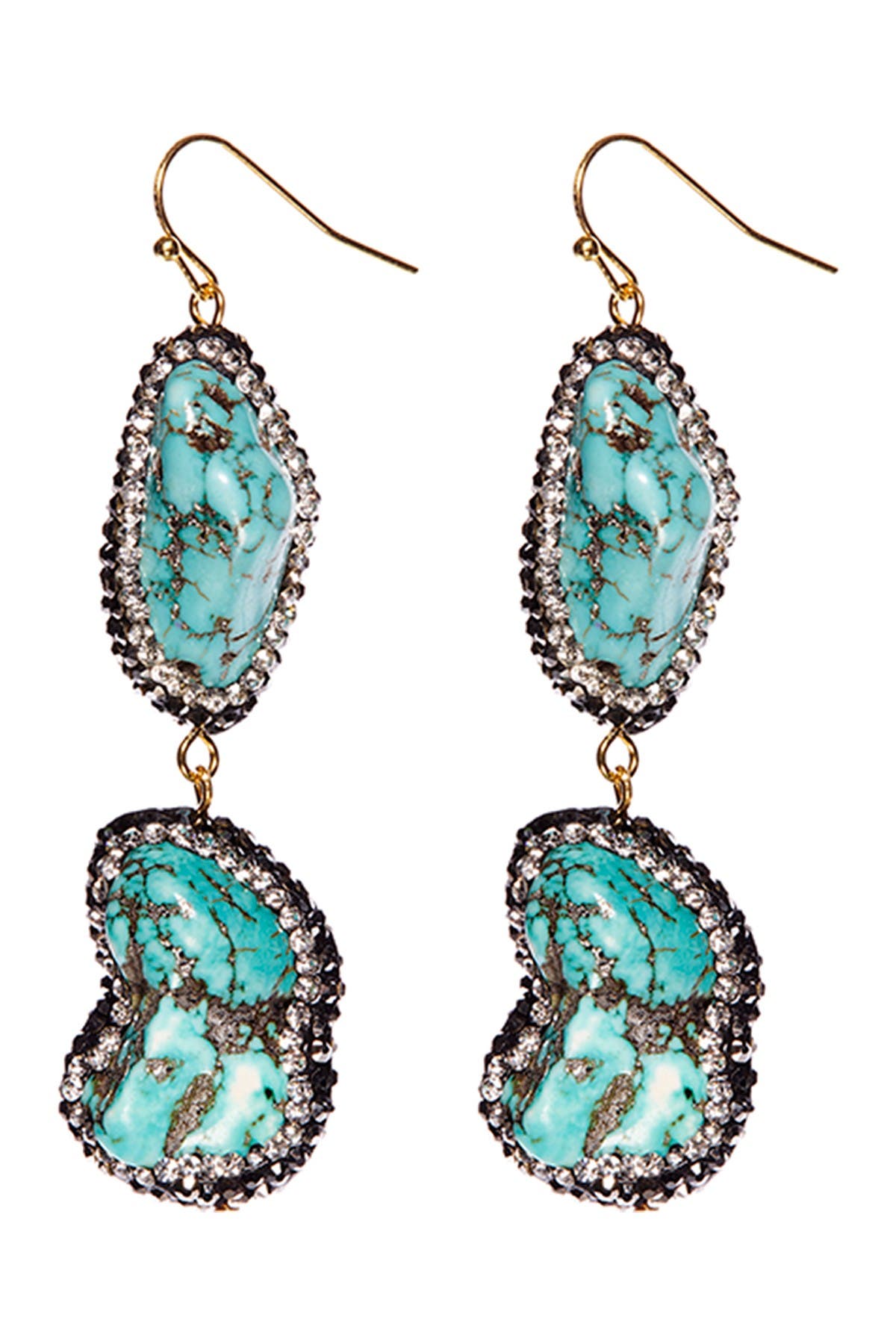 EYE CANDY LOS ANGELES Stormy Sea Nugget Turquoise & Pave Hematite Two Tier Drop Earrings