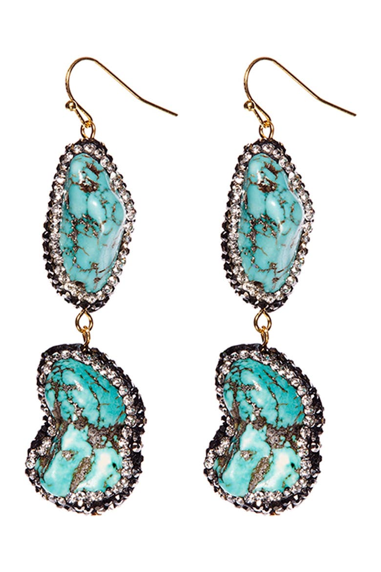 Stormy Sea Nugget Turquoise & Pave Hematite Two Tier Drop Earrings, Main, color, TEAL