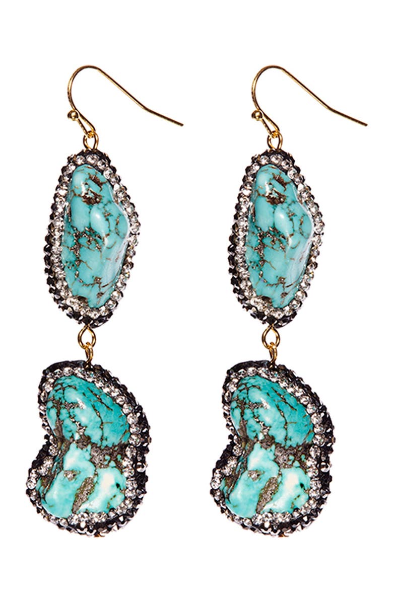 EYE CANDY LOS ANGELES Stormy Sea Nugget Turquoise & Pave Hematite Two Tier Drop Earrings, Main, color, Teal