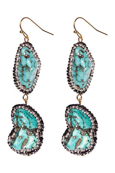Stormy Sea Nugget Turquoise & Pave Hematite Two Tier Drop Earrings