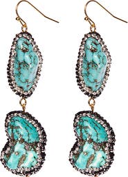 EYE CANDY LOS ANGELES Stormy Sea Nugget Turquoise & Pave Hematite Two Tier Drop Earrings