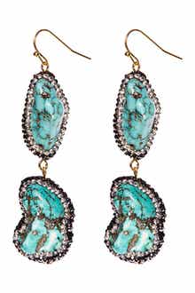 EYE CANDY LOS ANGELES Stormy Sea Nugget Turquoise & Pave Hematite Two Tier Drop Earrings