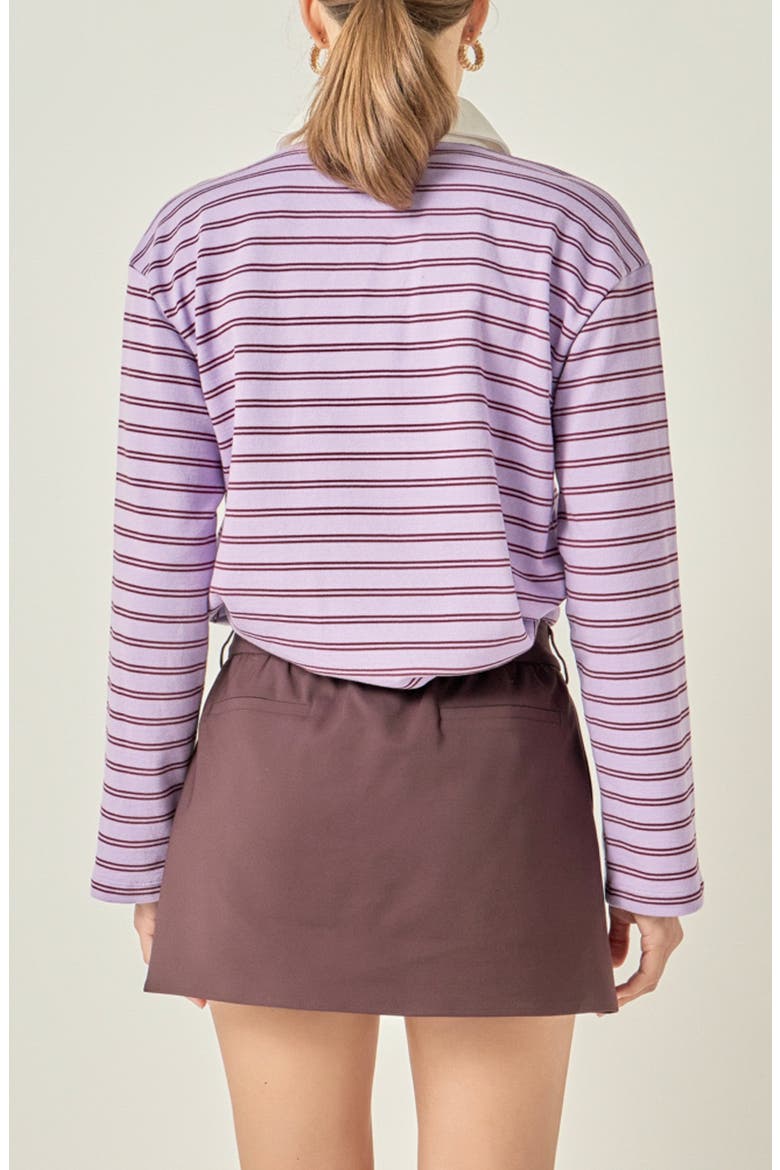 Striped Knit Polo Top, Alternate, color, LAVENDER/ BURGUNDY
