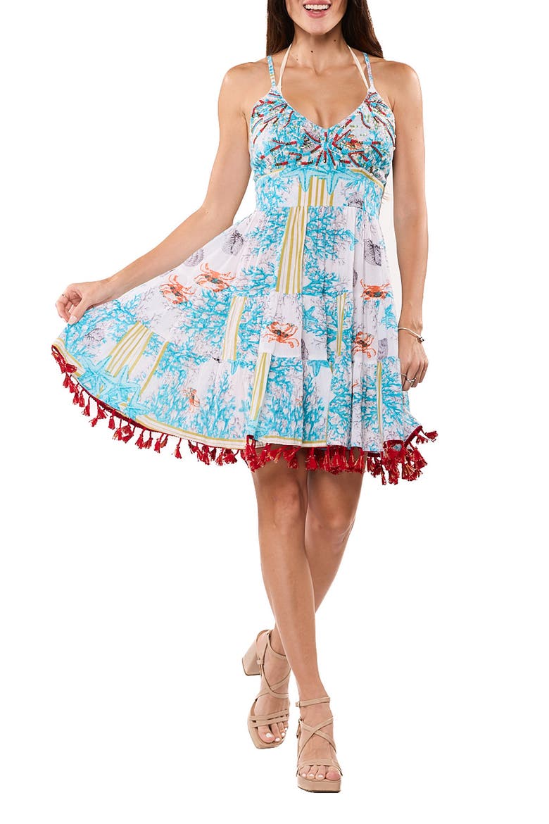 Pleat Tier Minidress, Main, color, LIGHT BLUE