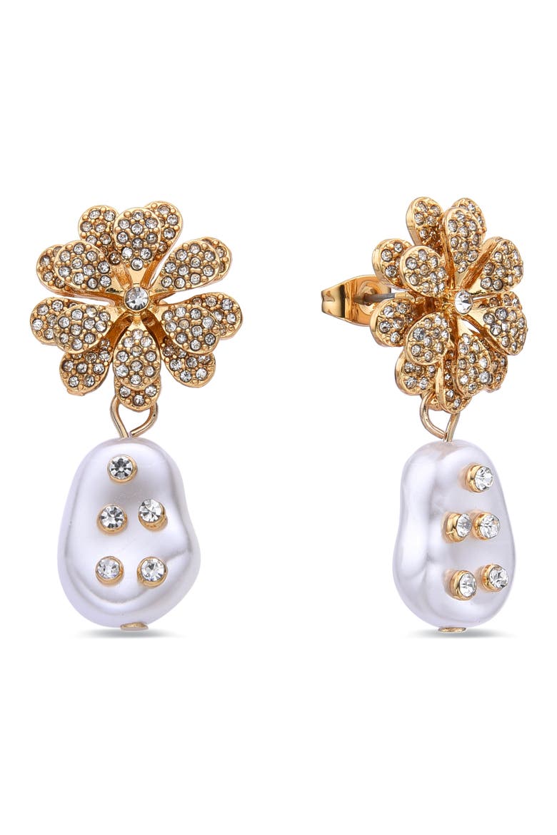 Oceane CZ & Imitation Pearl Drop Earrings, Main, color, GOLD