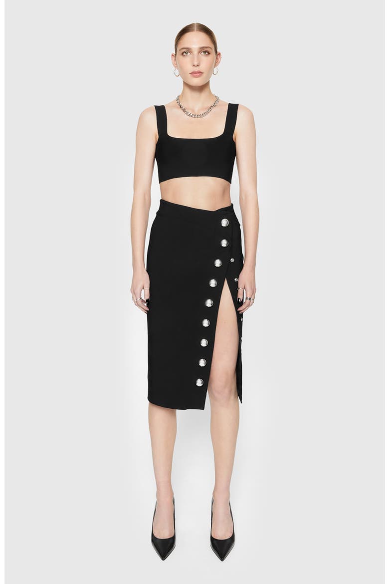 Alice Snap Detail Pencil Skirt, Alternate, color, TRUE BLACK