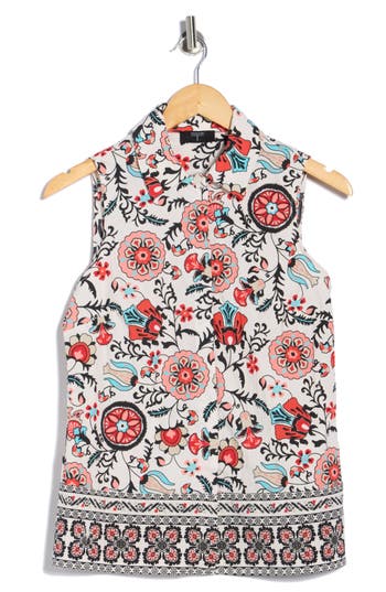 T Tahari Floral Sleeveless Button-up Shirt