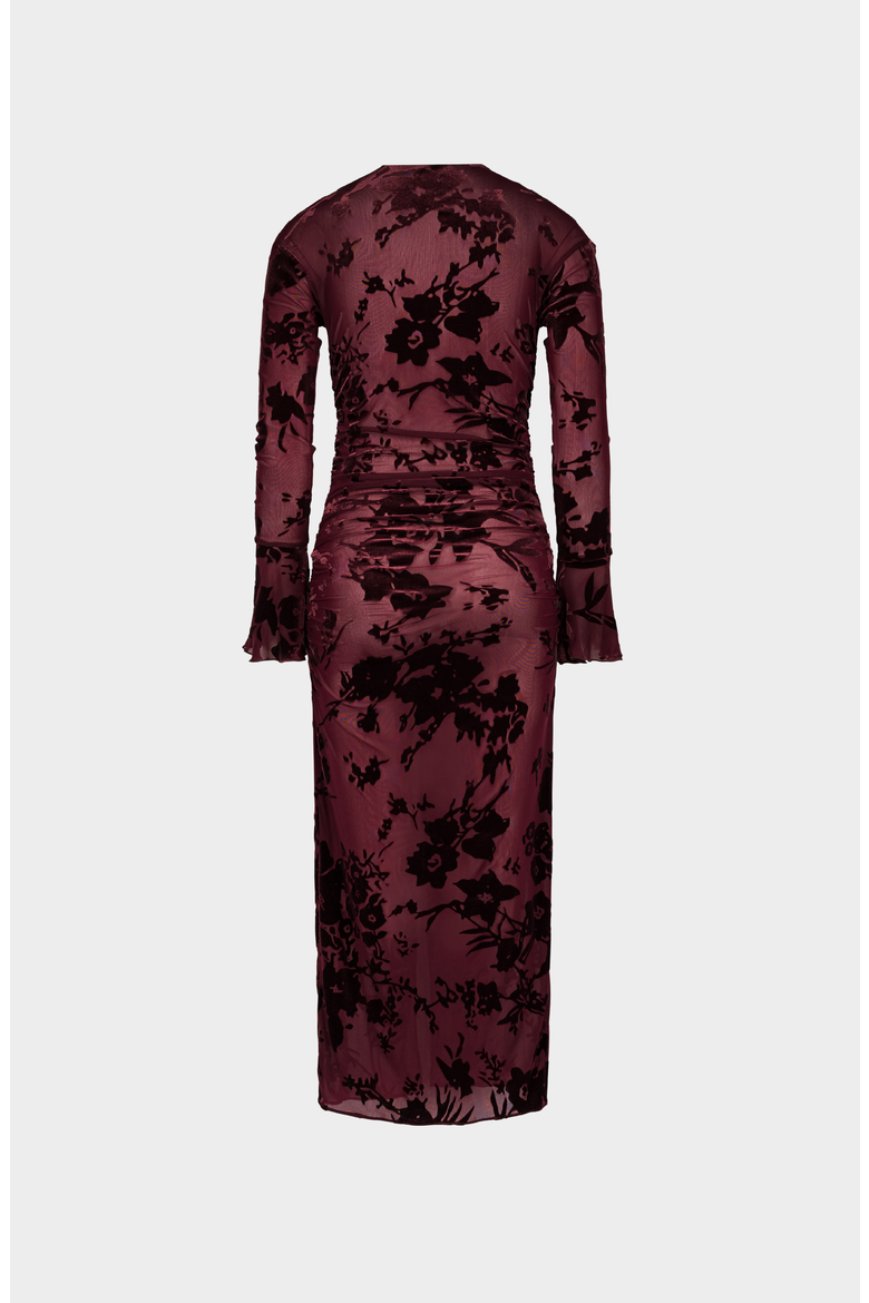 Flocked Mesh Dress, Alternate, color, Burgundy