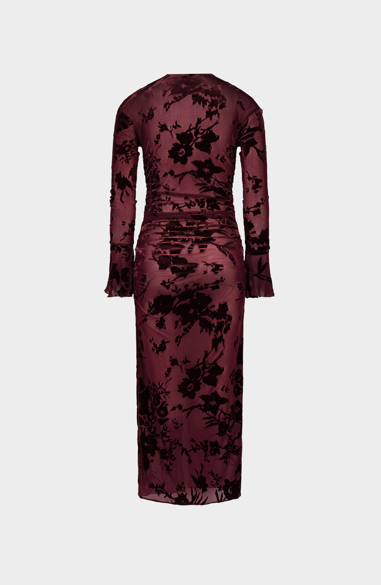 SAEMDI Flocked Mesh Dress, Alternate, color, Burgundy