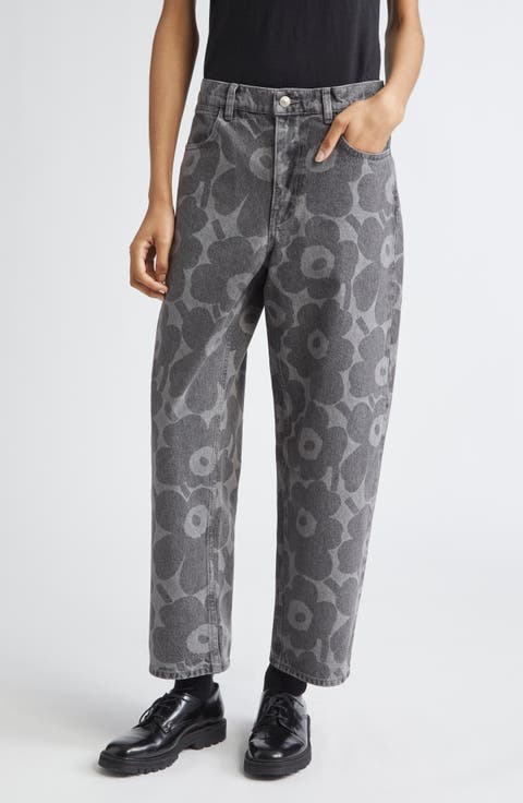 marimekko フラワーパターン デニムパンツ 27\" 裾上げ済み Maridenim Barrel Unikko Jeans | Marimekko