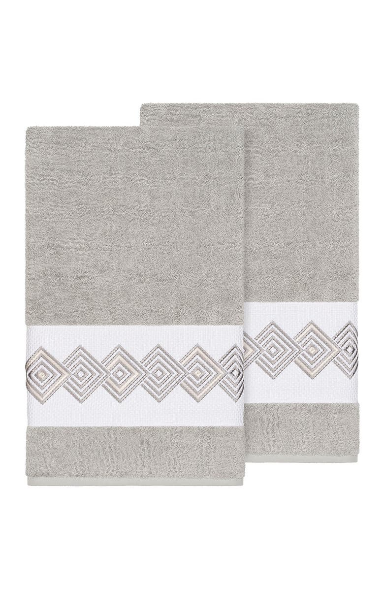 Linum Home Textiles Noah Embellished Bath Towel - Set of 2 - Light Grey, Alternate, color, Light Grey