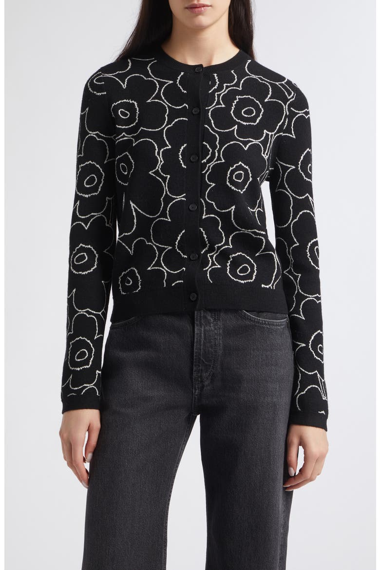 Unikko Floral Cardigan, Main, color, BLACK OFF WHITE