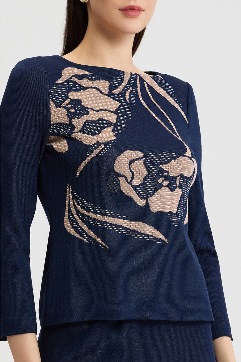 Floral Jacquard Soft Knit Top, Alternate, color, Indigo/Ivory/Warm Taupe