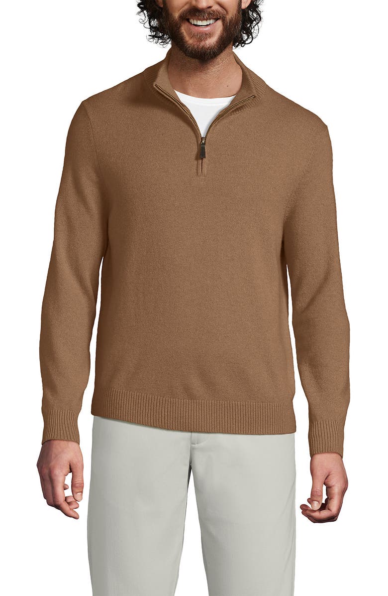 Lands' End Fine Gauge Cashmere Quarter Zip, Alternate, color, Classic Camel